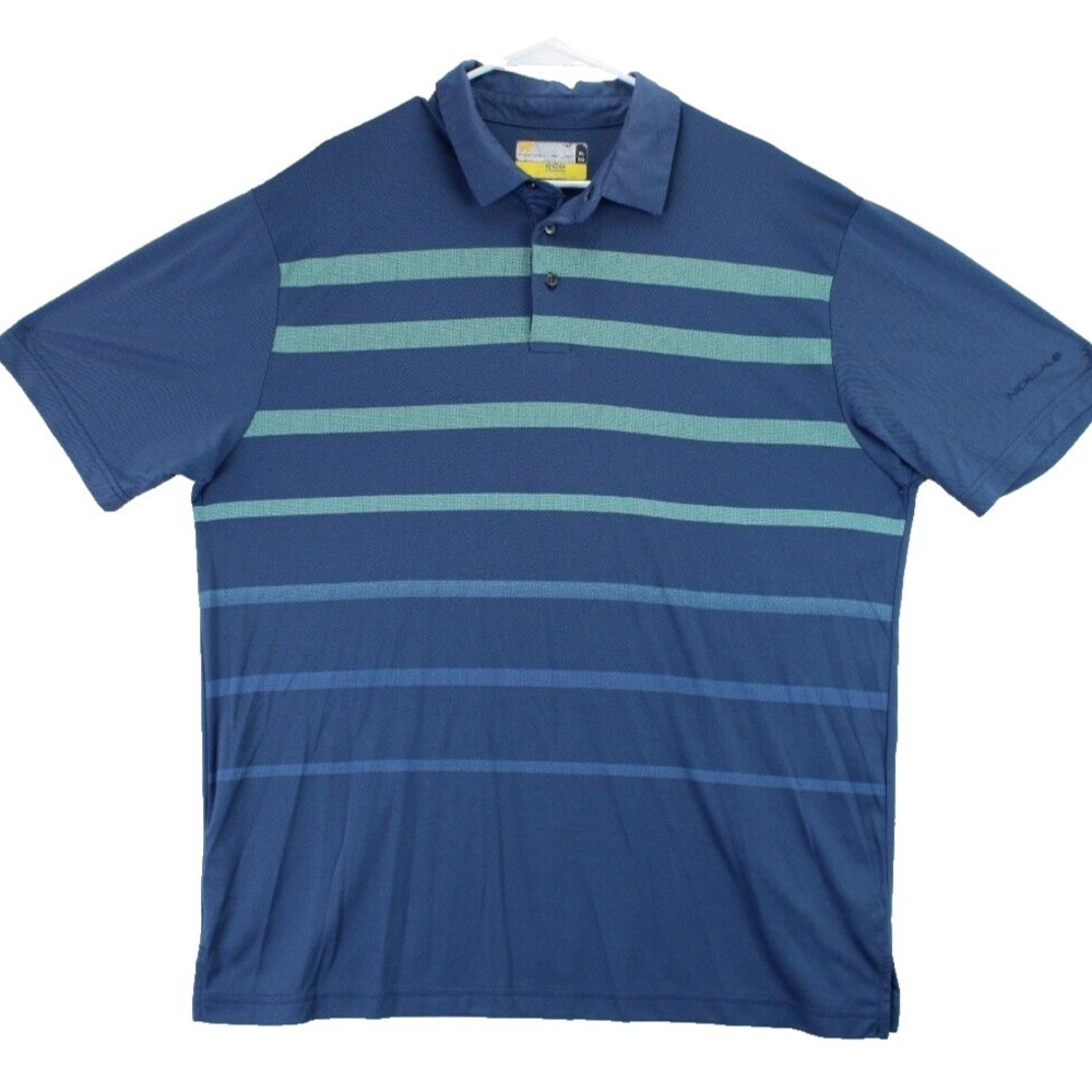 Nicklaus Golf Polo Shirt Mens XL Blue Green Striped‎ Short Sleeve Eco Choice